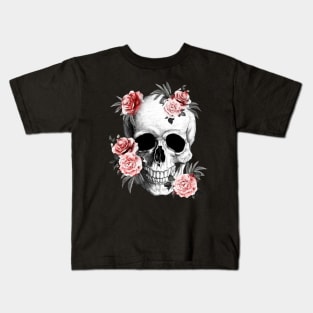 skeleton,floral,flower skull, roses Kids T-Shirt